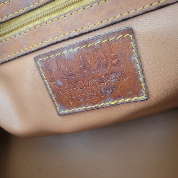 Alviero Martini Vintage Duffle Boston Bag Purse Map Pattern Leather Brown Large - Picture 6 of 16